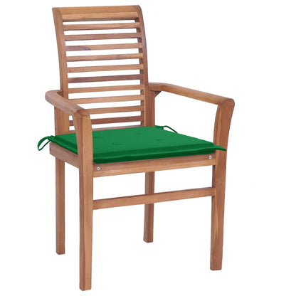 2 pcs Dining Chairs with Green Cushions in Solid Teak