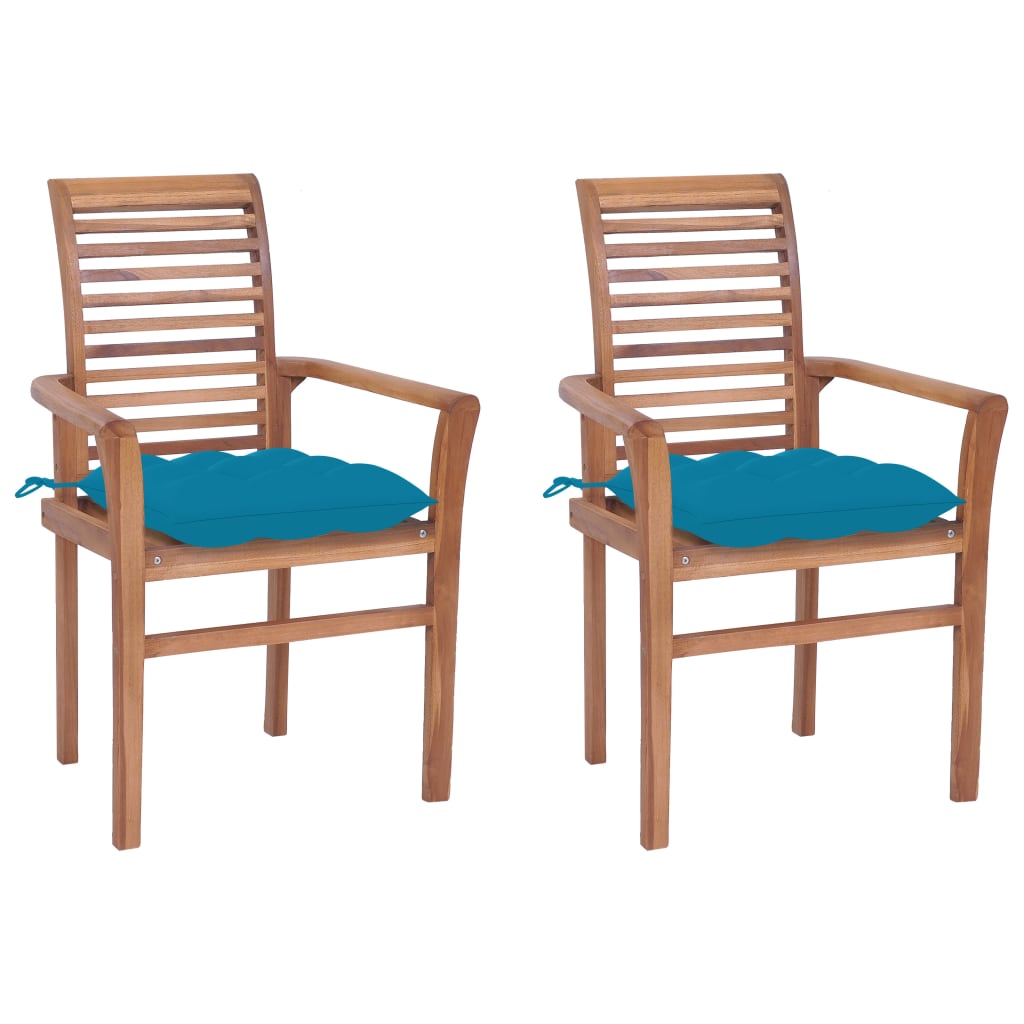 2 pcs Dining Chairs with Light Blue Cushions in Solid Teak