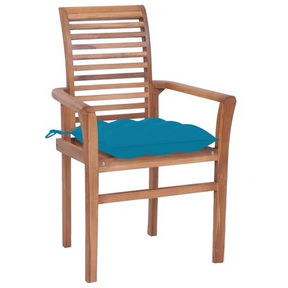 2 pcs Dining Chairs with Light Blue Cushions in Solid Teak