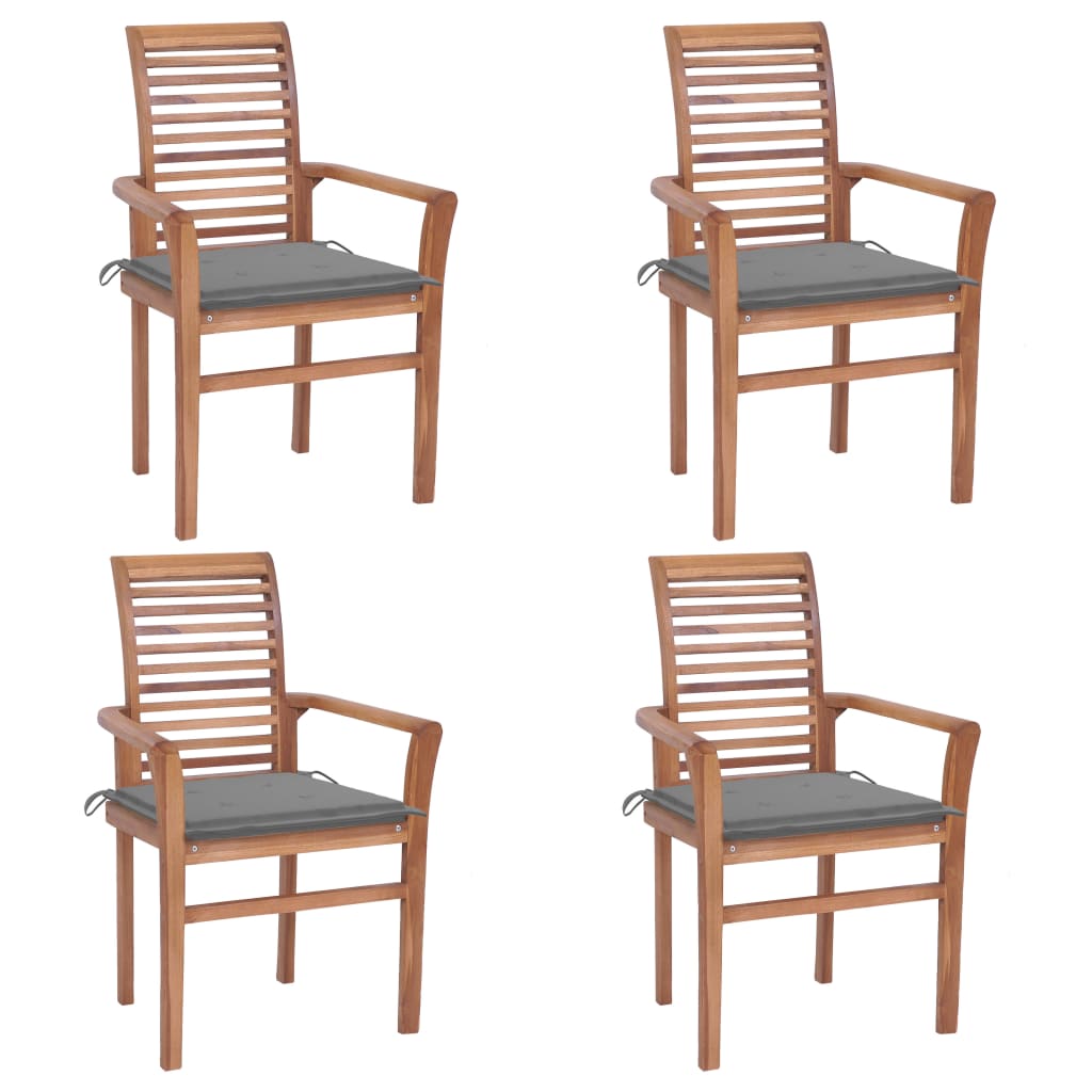 4 pcs Dining Chairs with Gray Cushions in Solid Teak