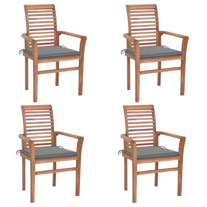 4 pcs Dining Chairs with Gray Cushions in Solid Teak