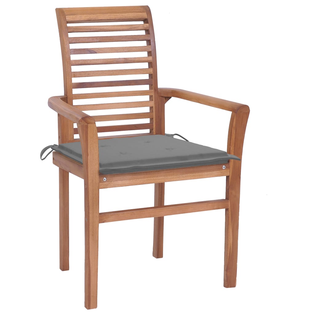 4 pcs Dining Chairs with Gray Cushions in Solid Teak