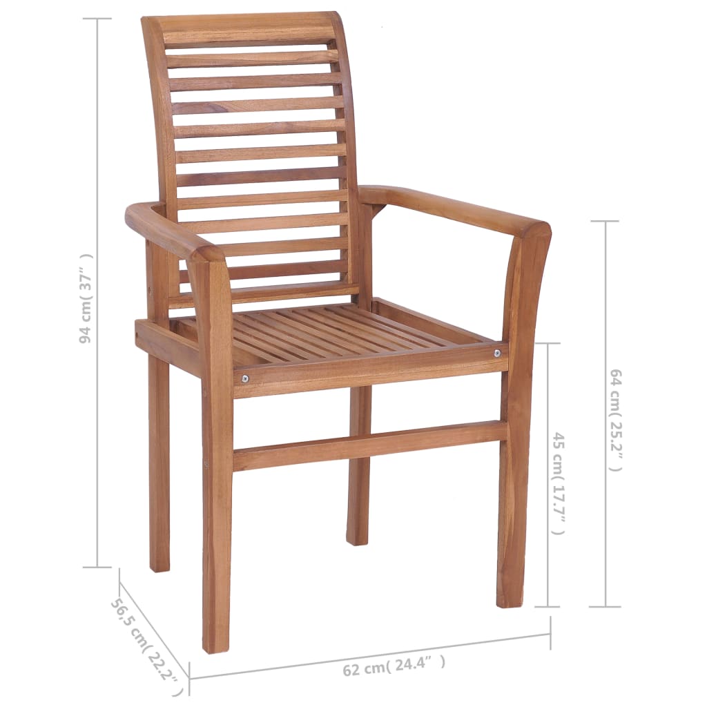 4 pcs Dining Chairs with Gray Cushions in Solid Teak