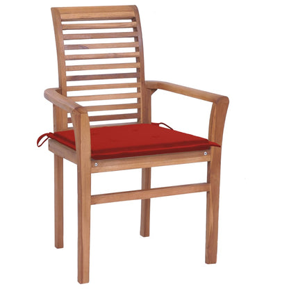 4 pcs Dining Chairs with Red Cushions in Solid Teak
