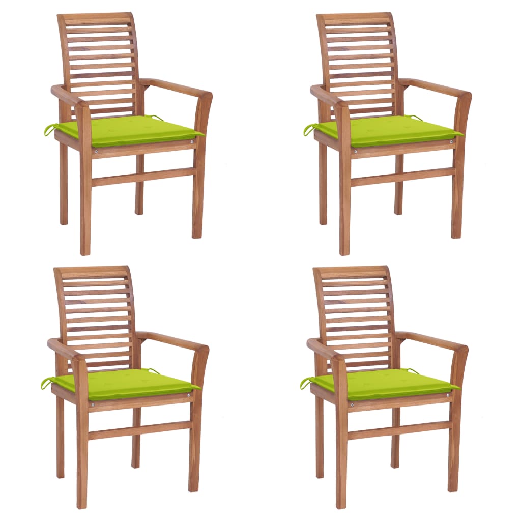 Sedie da Pranzo 4 pz e Cuscini Verde Brillante Massello di Teak