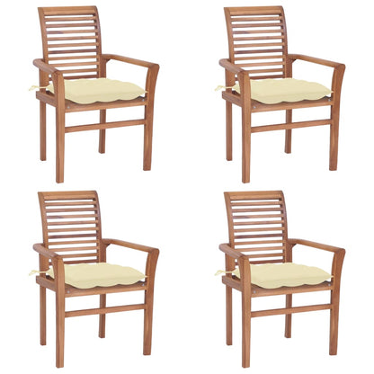 4 pcs Dining Chairs with Cream White Cushions Solid Teak