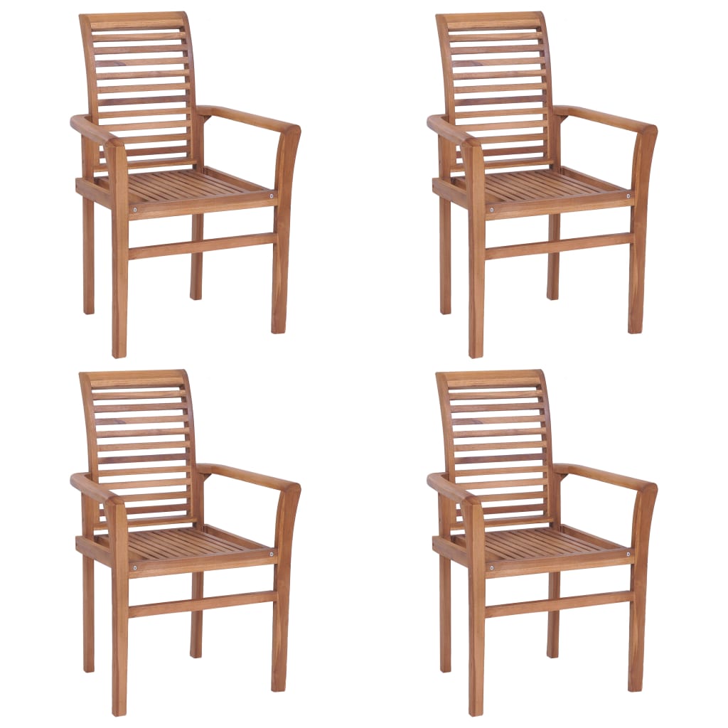 4 pcs Dining Chairs with Cream White Cushions Solid Teak