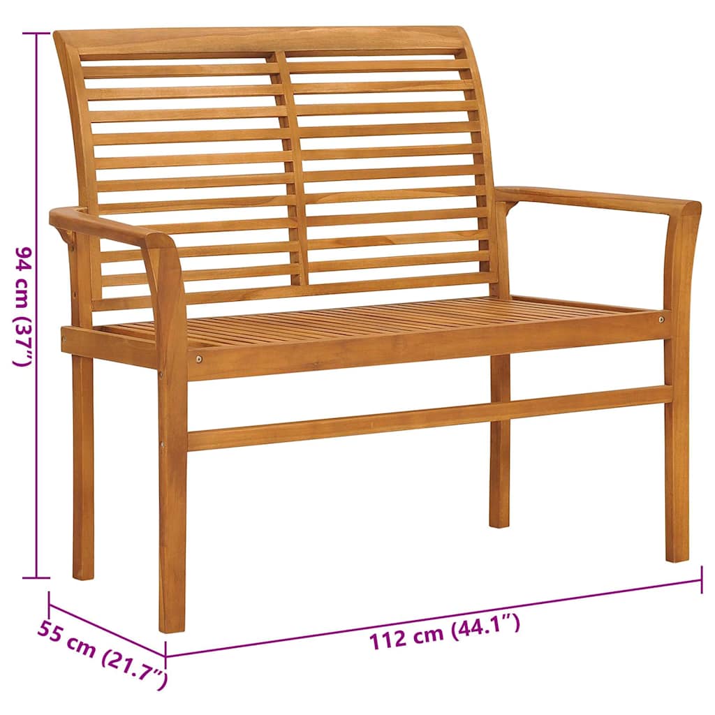 Panca da Giardino con Cuscino Antracite 112 cm in Legno di Teak
