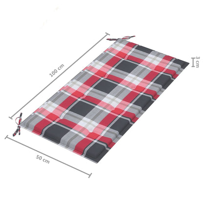 Panca da Giardino con Cuscino Rosso a Quadri 112 cm Legno Teak | homemem39