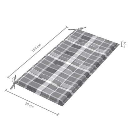 Panca da Giardino con Cuscino Grigio a Quadri 112 cm Legno Teak | homemem39