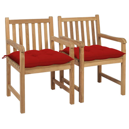 Garden Chairs 2 pcs with Red Cushions in Solid Teak
