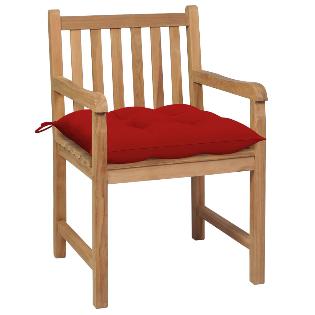 Garden Chairs 2 pcs with Red Cushions in Solid Teak