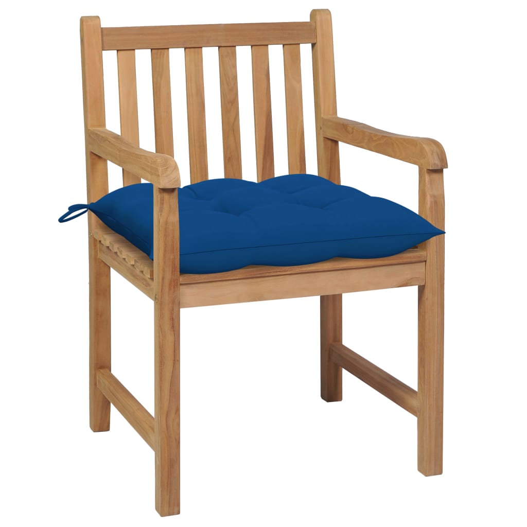 Garden Chairs 2 pcs with Blue Cushions in Solid Teak