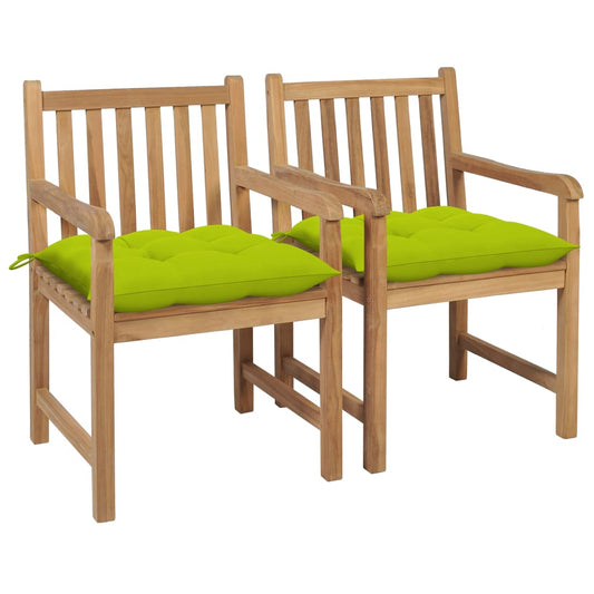 Garden Chairs 2 pcs Bright Green Cushions in Teak Wood