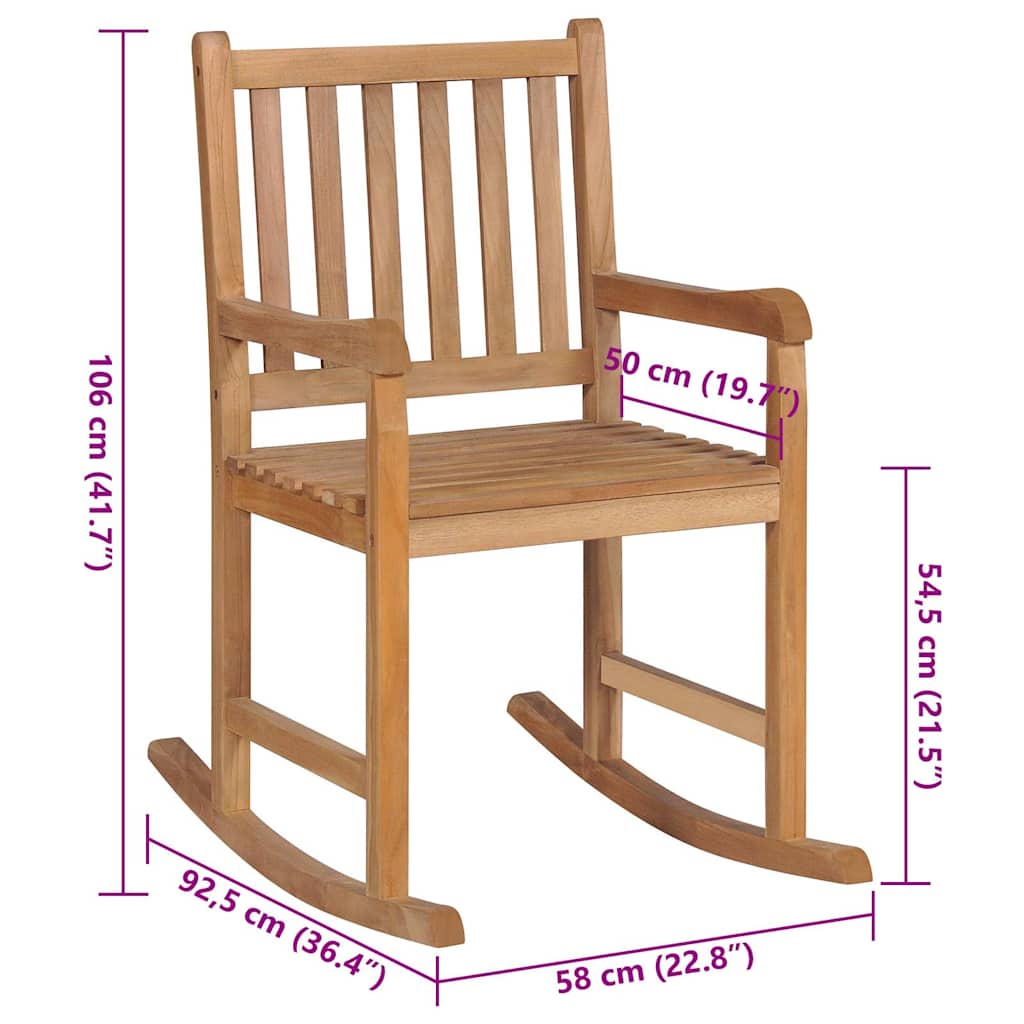 Sedia a Dondolo con Cuscino Rosso in Massello di Teak - homemem39