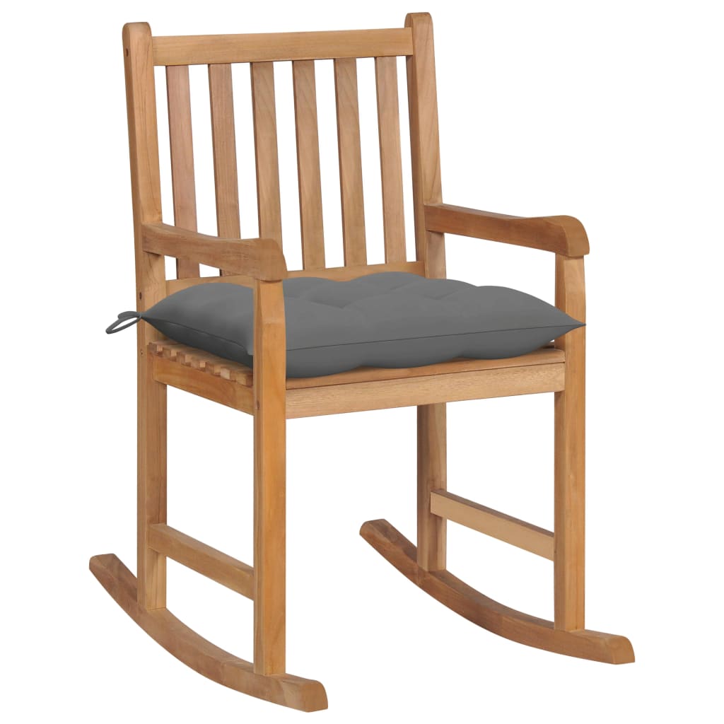 Rocking Chair with Gray Cushion in Teak Wood