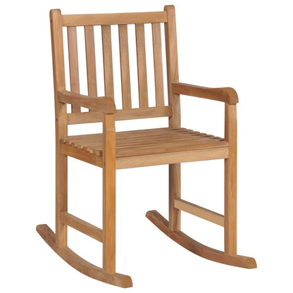 Sedia a Dondolo con Cuscino Bianco Crema in Legno di Teak | homemem39