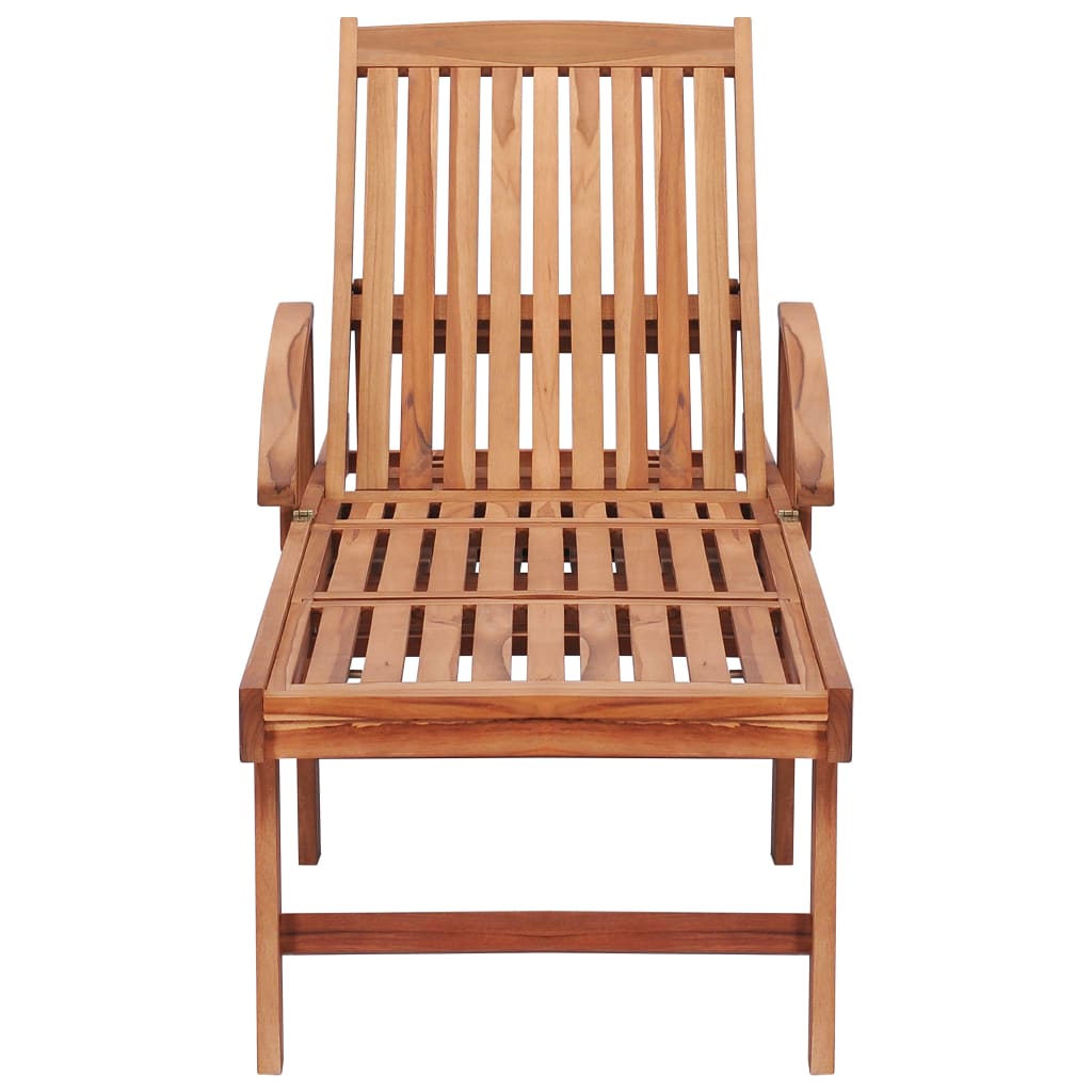 Deckchair 2 pcs with Table and Cushion in Cream Solid Teak Wood