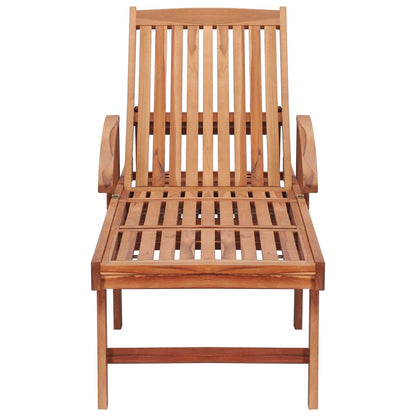 Deckchair 2 pcs with Table and Cushion in Cream Solid Teak Wood