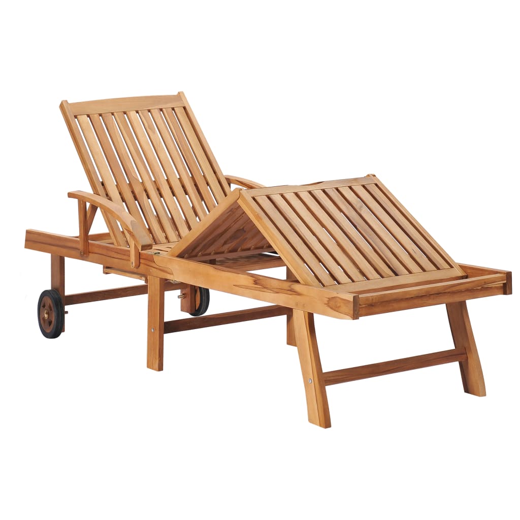 Sun lounger with table and cushion in solid teak