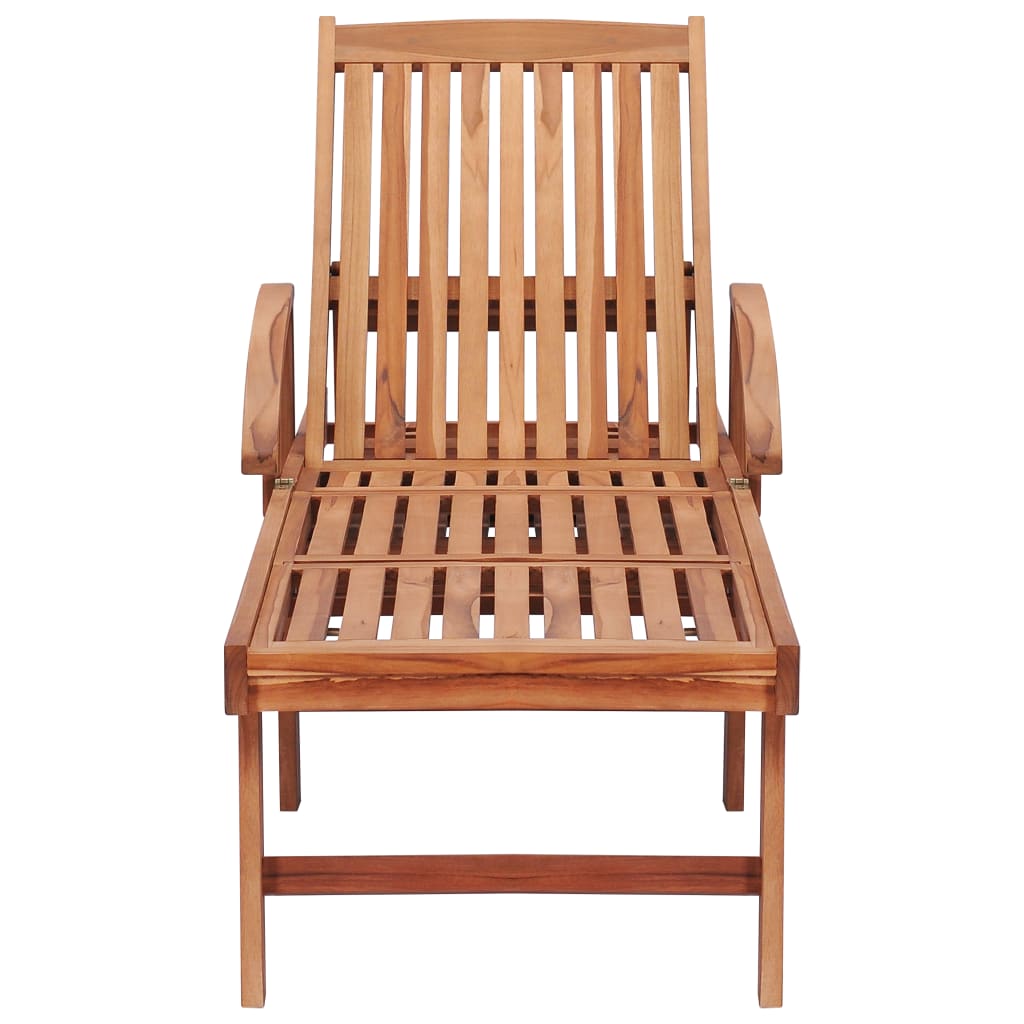 Sun lounger with table and cushion in solid teak