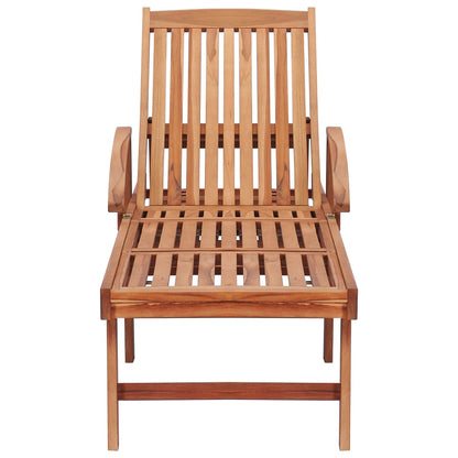 Sun lounger with table and cushion in solid teak