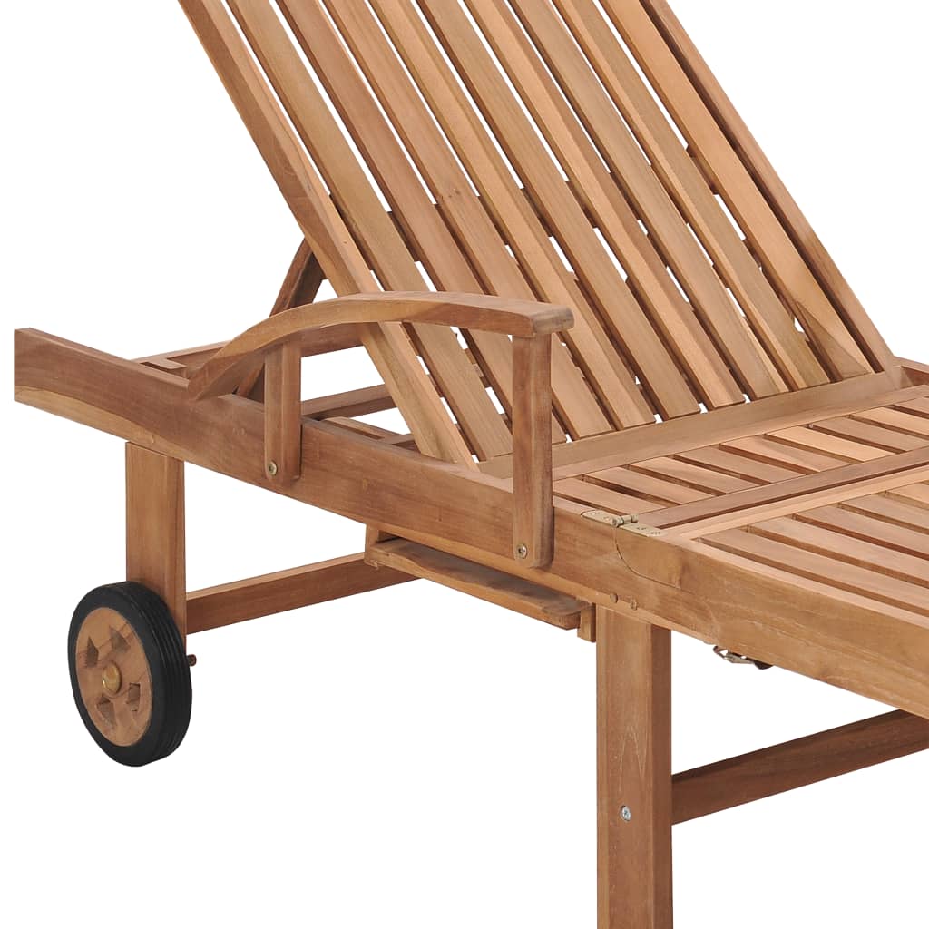 Sun lounger with table and cushion in solid teak