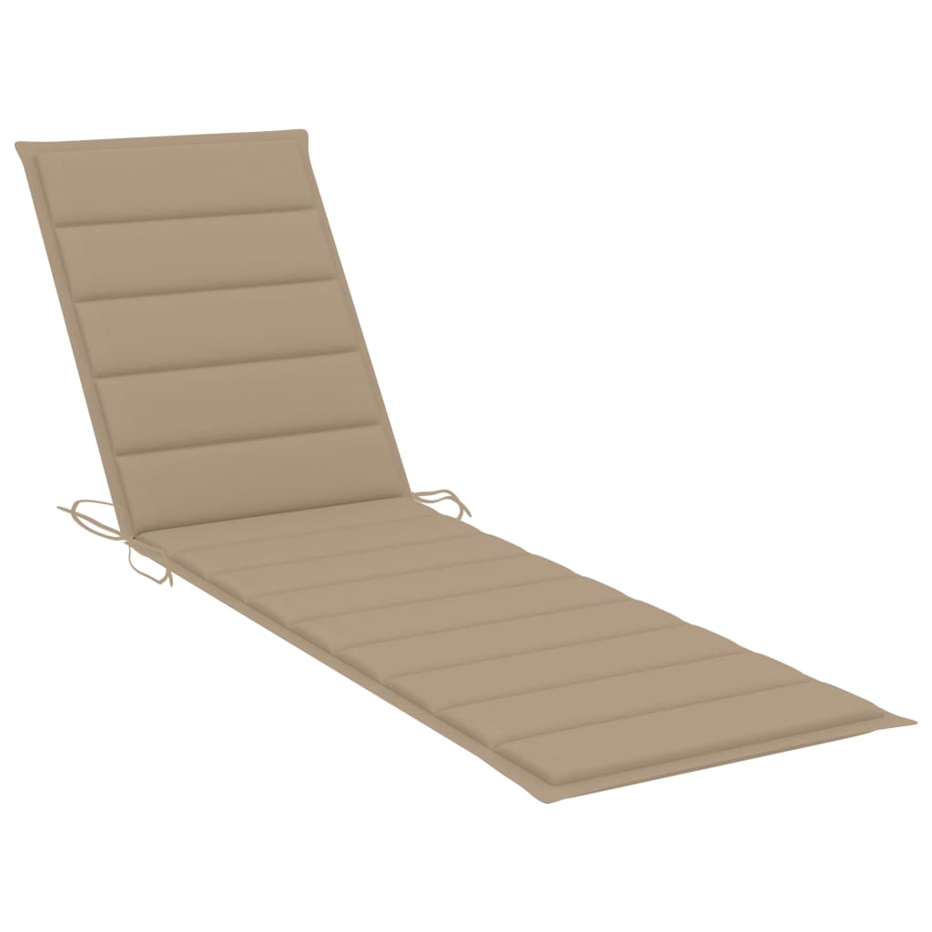 Sun lounger with table and cushion in solid teak