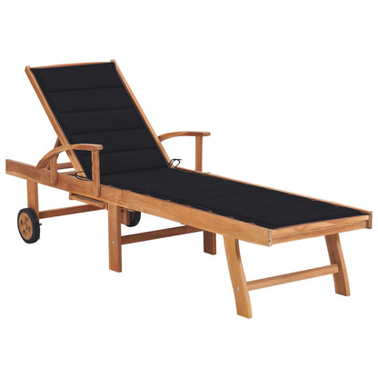 Sun lounger with cushion in solid black teak