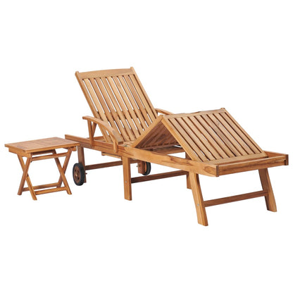 Sun lounger with table and cushion in solid teak