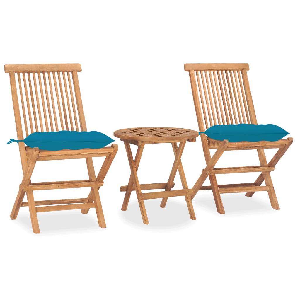 Set da Pranzo Giardino Pieghevole 3 pz Cuscino Massello di Teak - homemem39