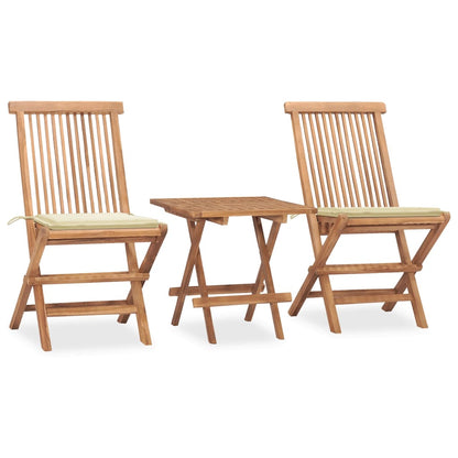 Set da Pranzo Giardino Pieghevole 3 pz Cuscino Massello di Teak