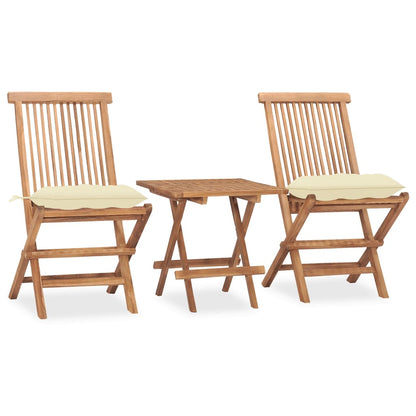 Set da Pranzo Giardino Pieghevole 3 pz Cuscino Massello di Teak - homemem39