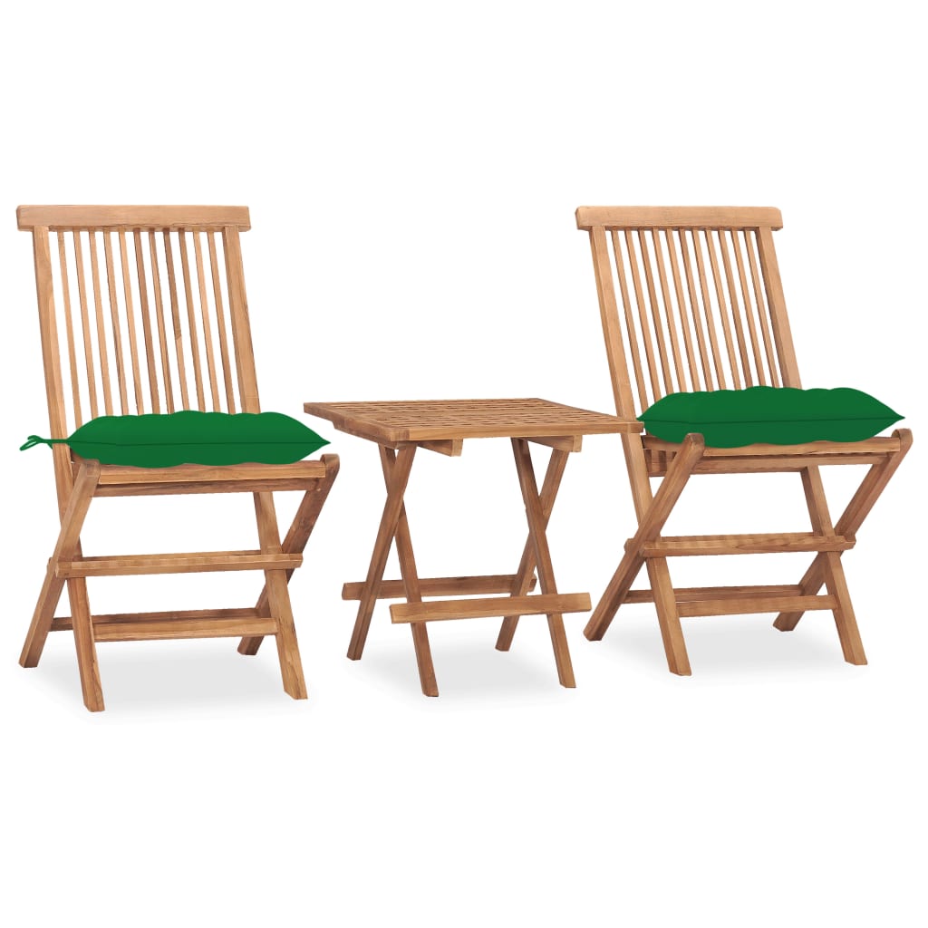 Set da Pranzo Giardino Pieghevole 3 pz Cuscino Massello di Teak