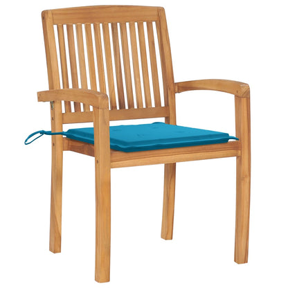 Garden Chairs 2 pcs with Blue Solid Teak Cushions