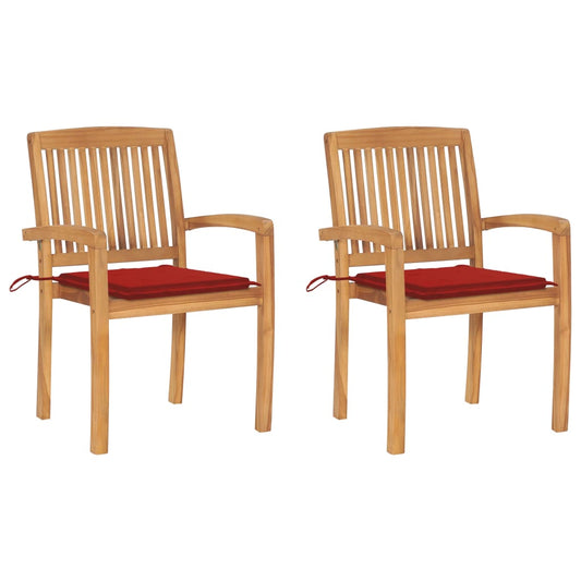 Garden Chairs 2 pcs with Red Cushions in Solid Teak