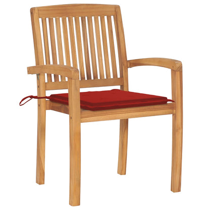 Garden Chairs 2 pcs with Red Cushions in Solid Teak