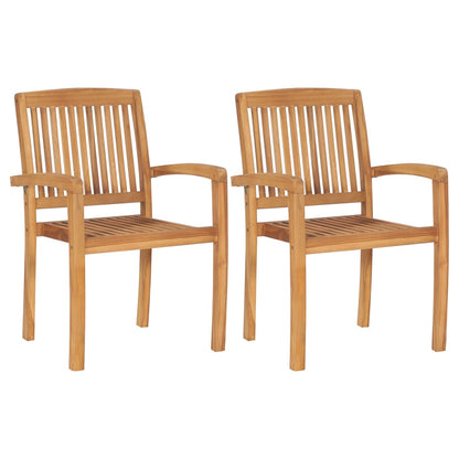 Garden Chairs 2 pcs with Black Solid Teak Cushions