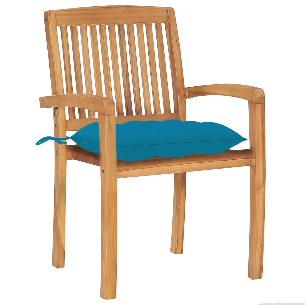 Sedie da Giardino 2 pz con Cuscini Azzurro in Teak Massello - homemem39