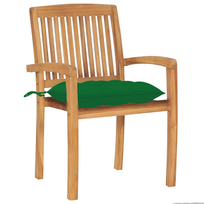 Garden Chairs 2 pcs with Green Cushions in Solid Teak