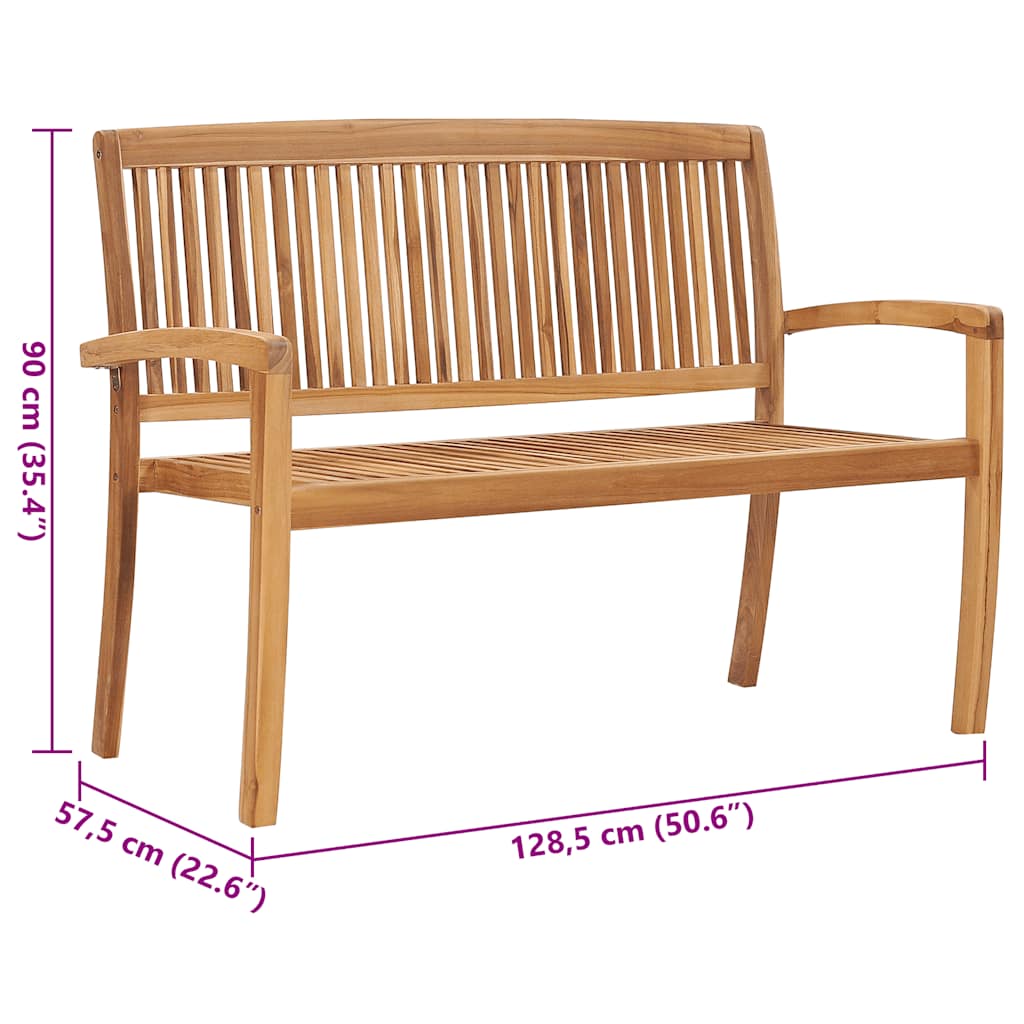 Panchina da Giardino Impilabile e Cuscino 128,5cm Teak Massello | homemem39