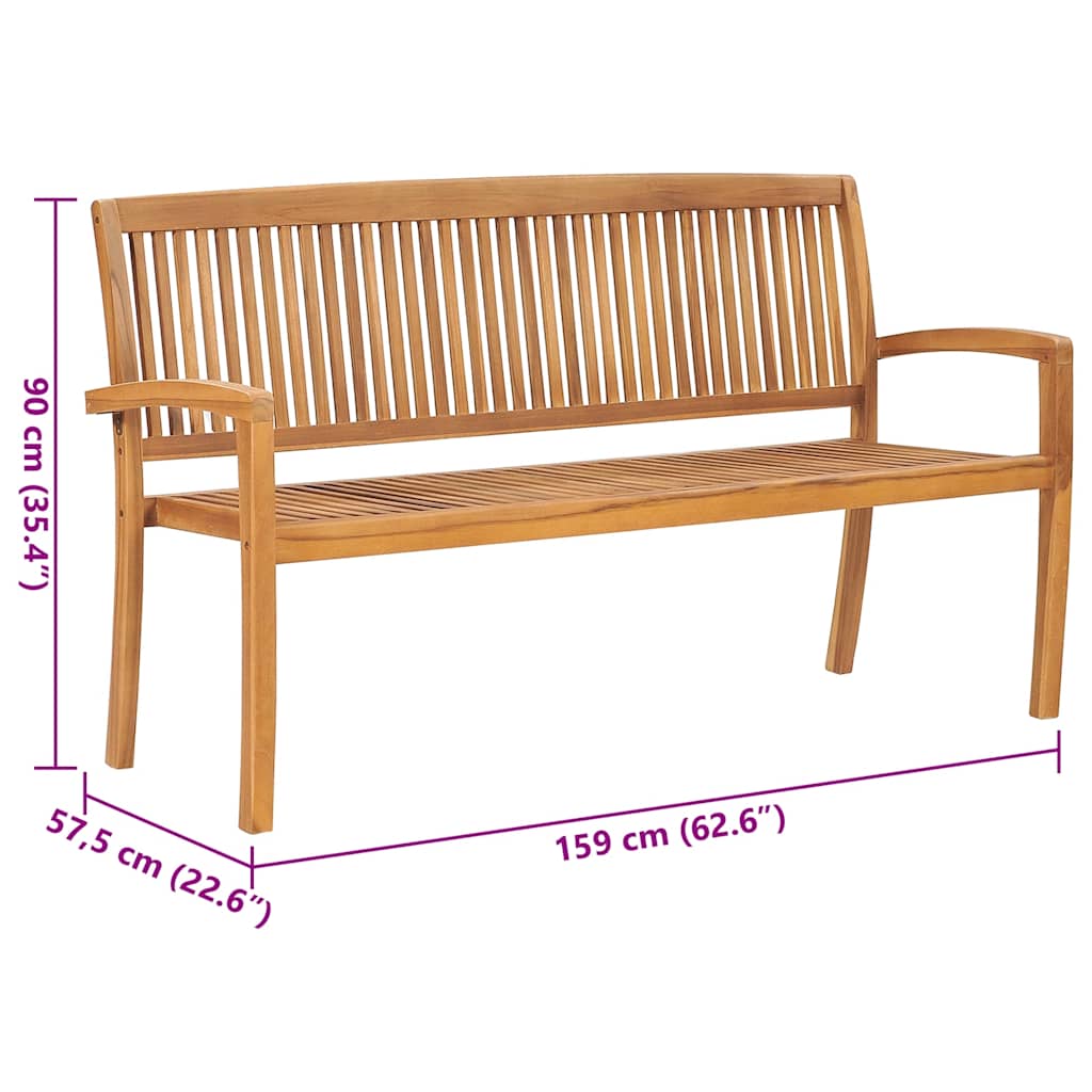 Panchina da Giardino Impilabile con Cuscino 159cm Teak Massello