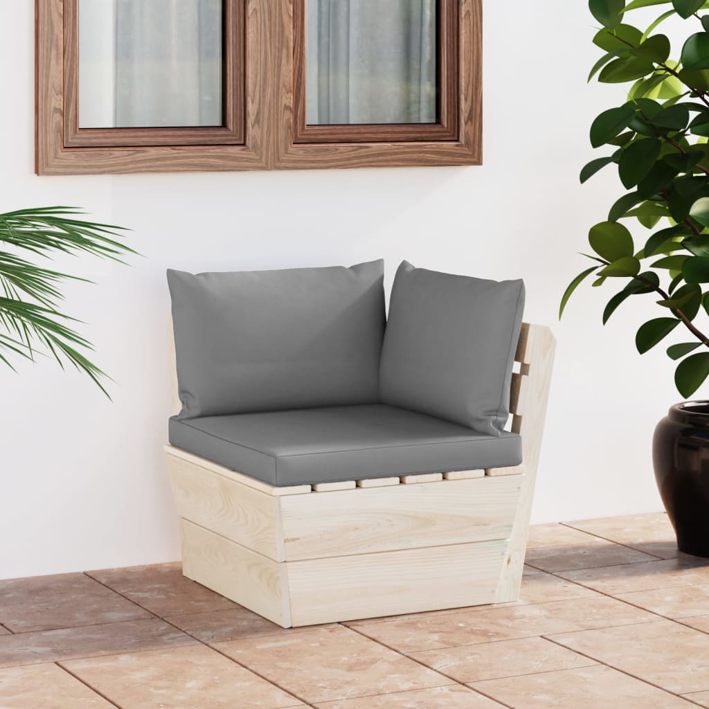 Divano Angolare da Giardino su Pallet e Cuscini Legno di Abete | homemem39