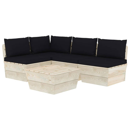 Gartensofa-Set auf Paletten, 5-teilig, mit Kissen aus Tannenholz