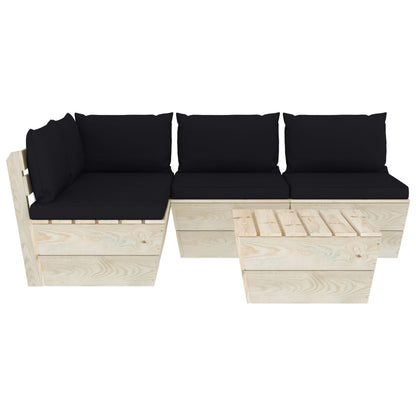 Gartensofa-Set auf Paletten, 5-teilig, mit Kissen aus Tannenholz