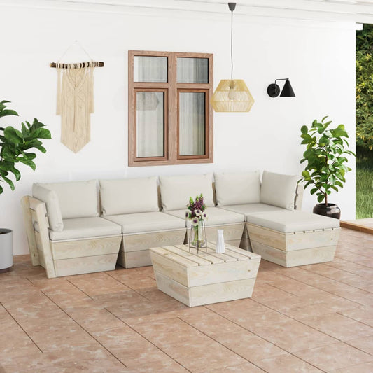 Set Divani da Giardino su Pallet 6 pz con Cuscini Legno Abete - homemem39