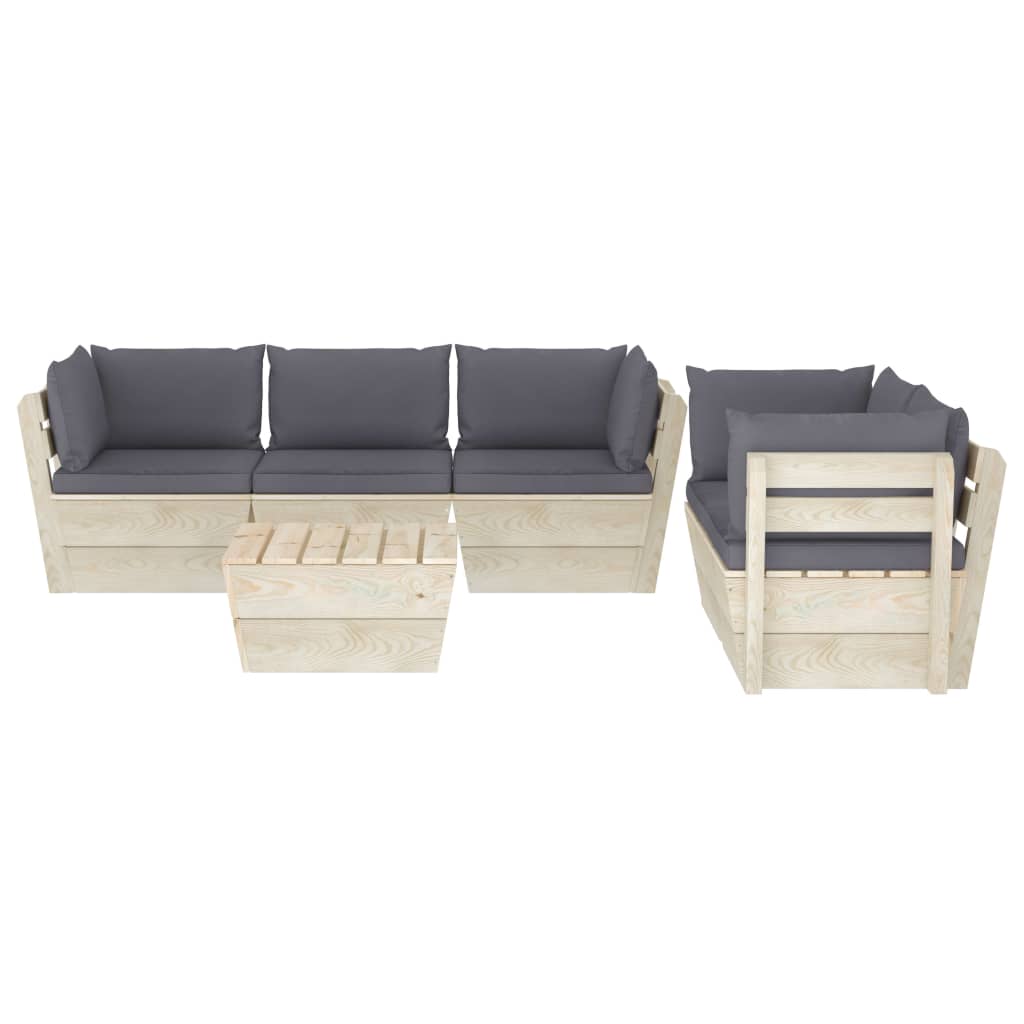 Set Divani da Giardino su Pallet 6 pz con Cuscini Legno Abete