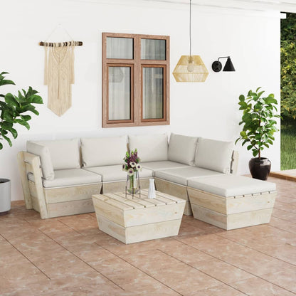 Set Divani da Giardino su Pallet 6 pz con Cuscini Legno Abete - homemem39