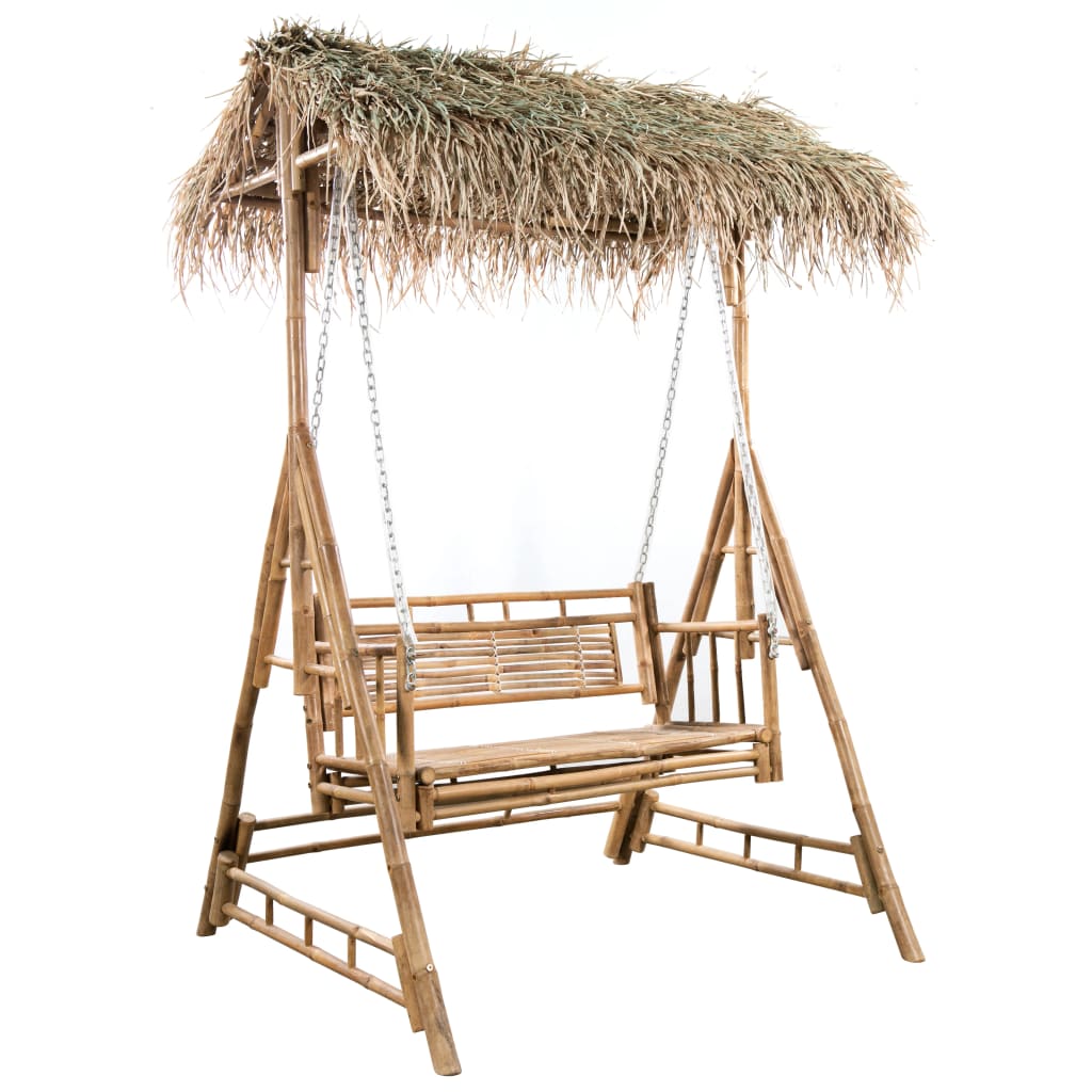 Dondolo da Giardino 2 Posti Cuscini Foglie di Palma 202cm Bambù | homemem39