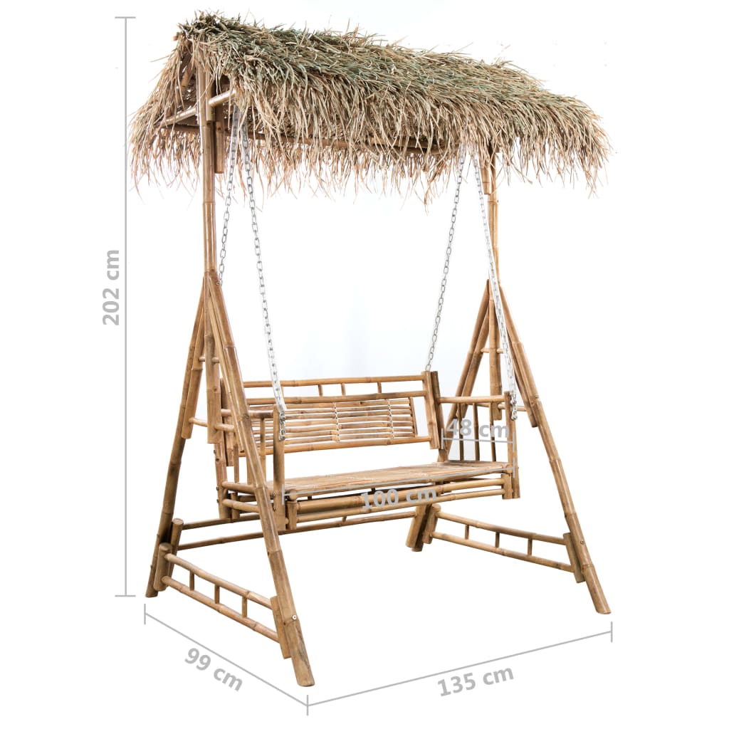 Dondolo da Giardino 2 Posti Cuscini Foglie di Palma 202cm Bambù | homemem39